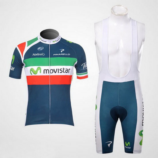 2012 Maillot Movistar Tirantes Mangas Cortas Azul